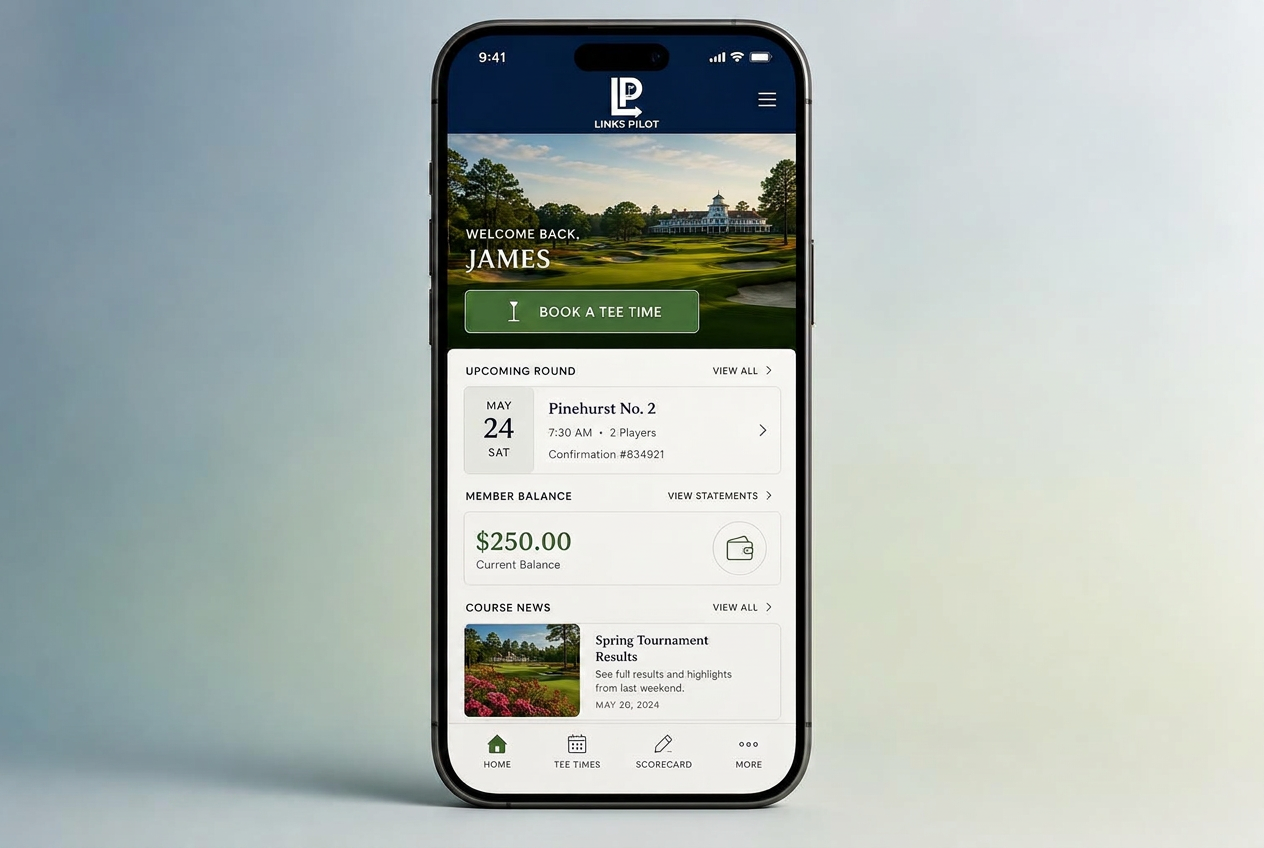 Branded golfer mobile app for booking tee times