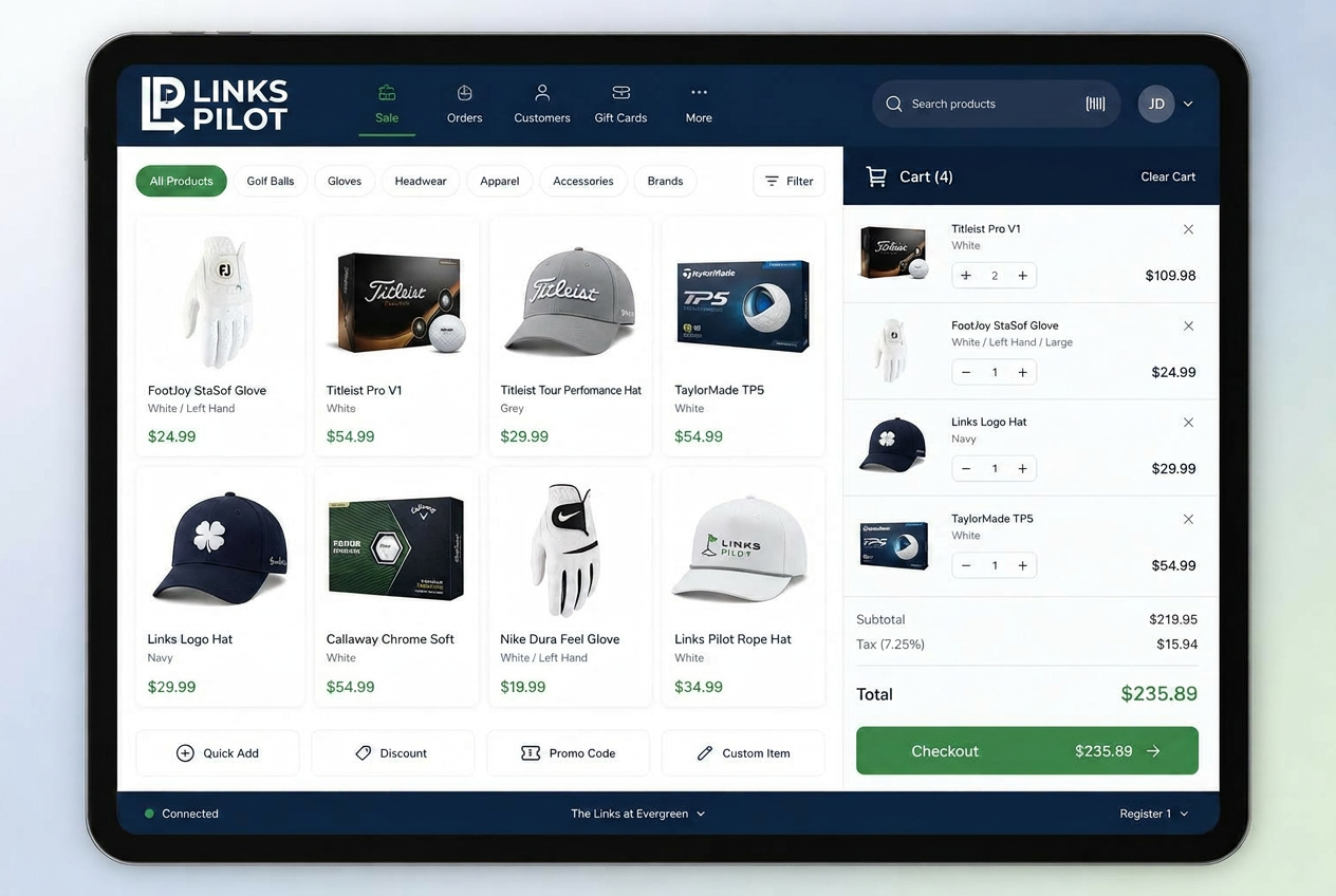 Pro shop point of sale interface